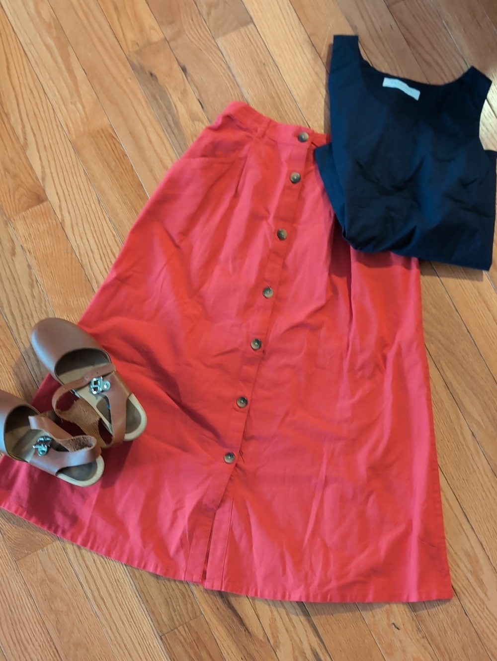St. John's Bay XS Red Button-Front Midi Skirt